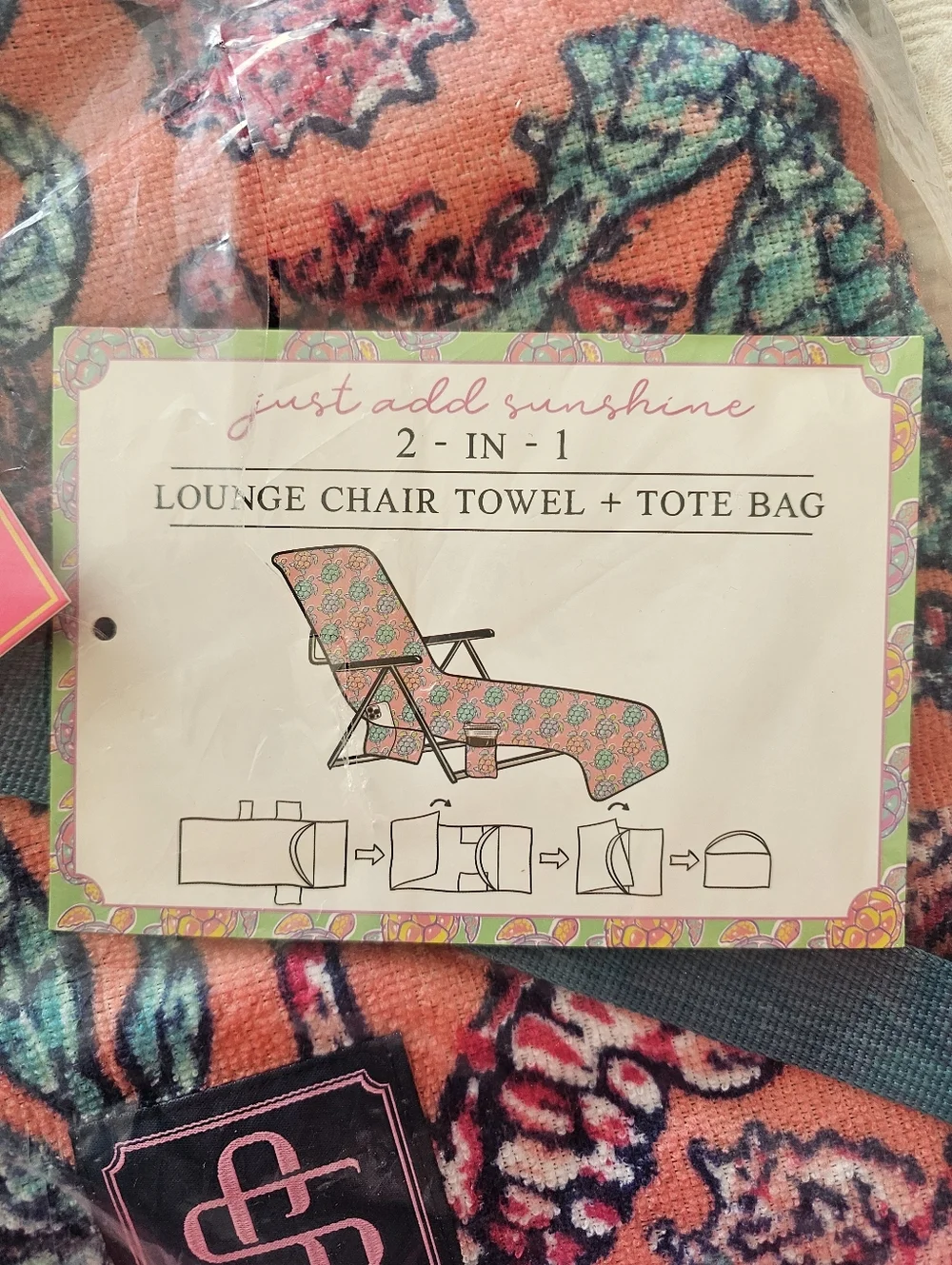Simply Southern 2 In 1 Lounge Chair Cover, Towel NWT Seahorse Print